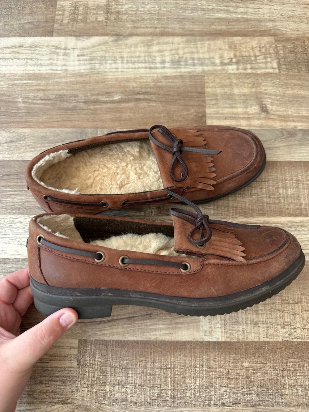 Women's Ugg Leather Sherpa Lining Penny Loafer  Boat Shoes size 7